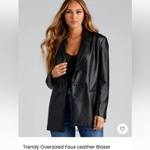 Windsor Trendy Oversized Black Faux Leather Blazer Jacket NWOT